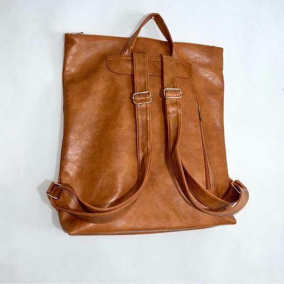 Vegan Leather Oversized Backpack- Convertible Laptop Travel Bag‎ Camel NEW - Picture 4 of 16